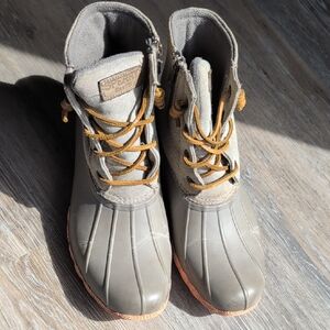 Sperry Saltwater Taupe/Coral Duck Boots with Tan Laces